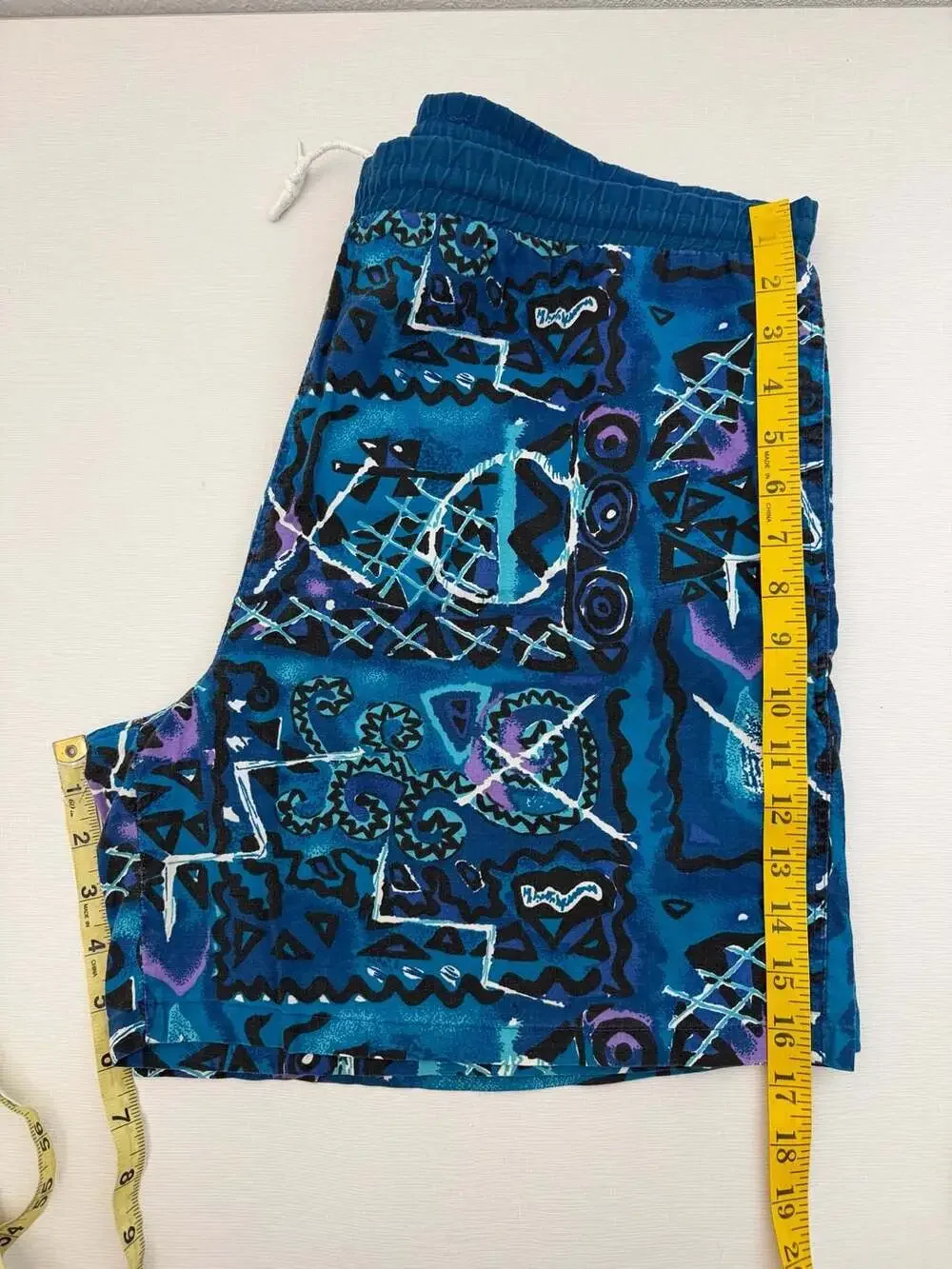 Vintage 90s Abstract Geometric Print Swim Trunks by Basic Editions Large